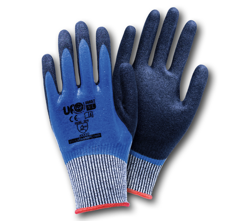 Guanti da lavoro nitrile doppia spalmatura completa antitaglio 5 ufocut | UFO